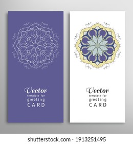 Cards or Invitations set with tribal ethnic mandala ornament, doodle floral geometric pattern for wedding, bridal, Valentine's day, greeting card or birthday invitation. Decorative colorful background