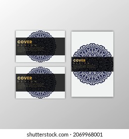 Cards or Invitations set with tribal ethnic mandala ornament, doodle floral geometric pattern for wedding, bridal, Valentine's day, greeting card or birthday invitation. Decorative colorful background
