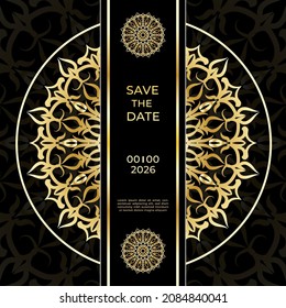 Cards or Invitations set with tribal ethnic mandala ornament, doodle floral geometric pattern for wedding, bridal, Valentine's day, greeting card or birthday invitation. Decorative colorful background
