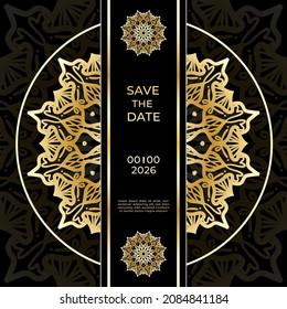 Cards or Invitations set with tribal ethnic mandala ornament, doodle floral geometric pattern for wedding, bridal, Valentine's day, greeting card or birthday invitation. Decorative colorful background