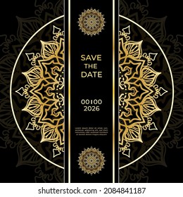 Cards or Invitations set with tribal ethnic mandala ornament, doodle floral geometric pattern for wedding, bridal, Valentine's day, greeting card or birthday invitation. Decorative colorful background