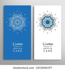 Cards or Invitations set with tribal ethnic mandala ornament, doodle floral geometric pattern for wedding, bridal, Valentine's day, greeting card or birthday invitation. Decorative colorful background