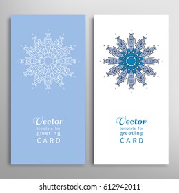 Cards or Invitations set with tribal ethnic mandala ornament, doodle floral geometric pattern for wedding, bridal, Valentine's day, greeting card or birthday invitation. Decorative colorful background