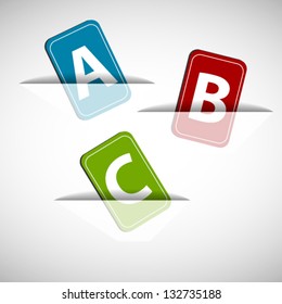 Cards with letters A, B and C inserting to slots