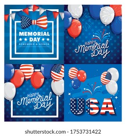 cards memorial day, honoring all who served, with decoration vector illustration design