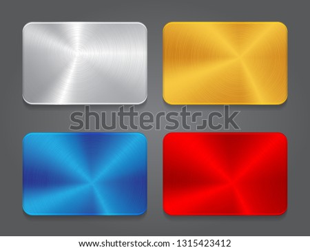 Cards with metal background. Vector blank button for design