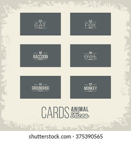 Cards with a minimalist animal faces logos