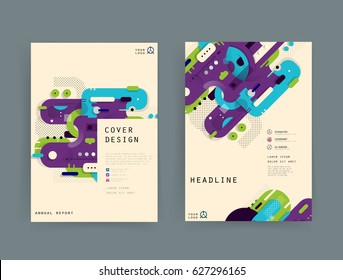 Cards in modern abstract style with composition made of rounded shapes in color. Vector illustration.