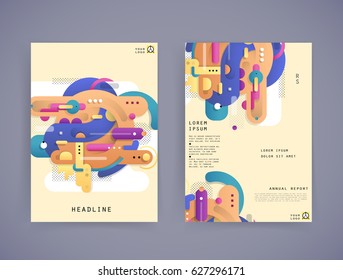 Cards in modern abstract style with composition made of rounded shapes in color. Vector illustration.