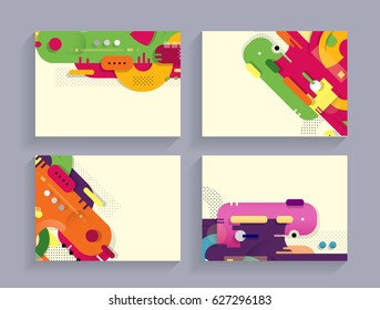 Cards in modern abstract style with composition made of rounded shapes in color. Vector illustration.