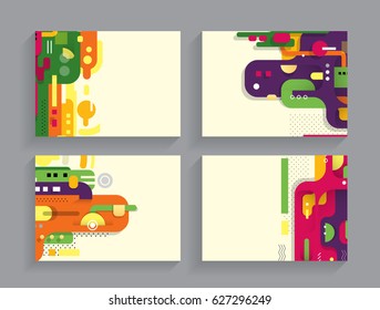 Cards in modern abstract style with composition made of rounded shapes in color. Vector illustration.