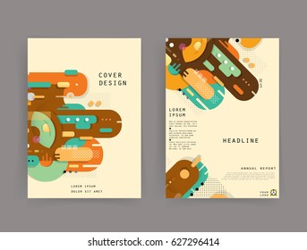 Cards in modern abstract style with composition made of rounded shapes in color. Vector illustration.