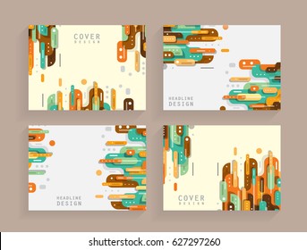 Cards in modern abstract style with composition made of rounded shapes in color. Vector illustration.