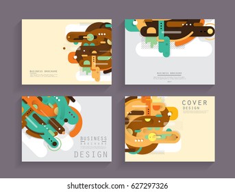 Cards in modern abstract style with composition made of rounded shapes in color. Vector illustration.