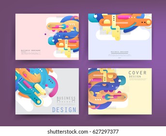 Cards in modern abstract style with composition made of rounded shapes in color. Vector illustration.
