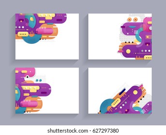 Cards in modern abstract style with composition made of rounded shapes in color. Vector illustration.