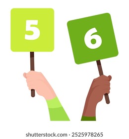 Cartões com números 5 e 6 nas mãos das mulheres