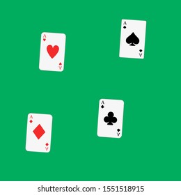  cards on a green background

There are four aces in the template: ace of clubs, ace of diamonds, ace of hearts, ace of spades