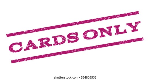 Cards Only watermark stamp. Text caption between parallel lines with grunge design style. Rubber seal stamp with unclean texture. Vector purple color ink imprint on a white background.