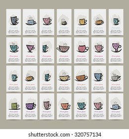 Cards with ornate mugs, sketch for your design. Vector illustration