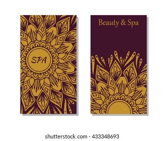 Cards pattern for spa salon. Beauty studio. Vector editable template with front and back side. 