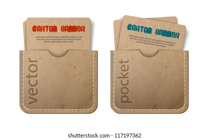 Cards in pockets. Vector banners with cardboard / old paper texture