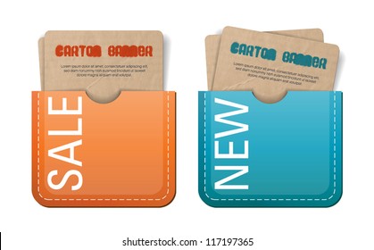 Cards in pockets. Vector banners with cardboard / old paper texture