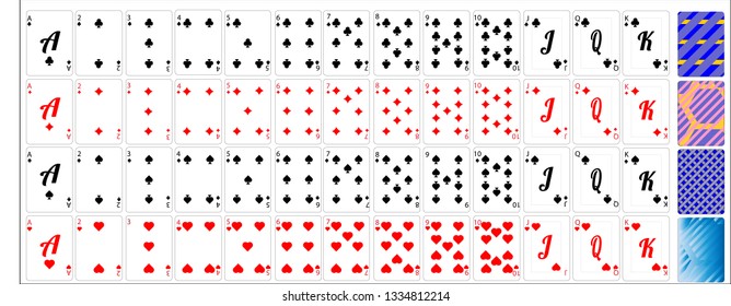 cards for poker 52 pieces and four cover options, on a white background and blue