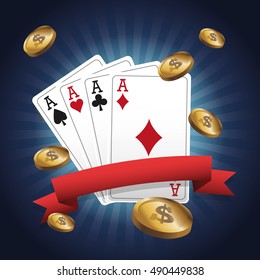  Cards of Poker and coins design