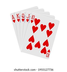 Cards for poker hearts royal flush on a white background in vector EPS8