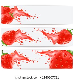 Cards with realistic strawberries and a splash of juice