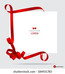 Cards with red gift bows and red ribbons. Vector illustration.