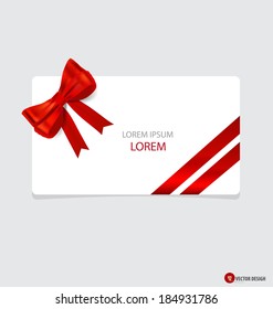 Cards with red gift bows and red ribbons. Vector illustration.