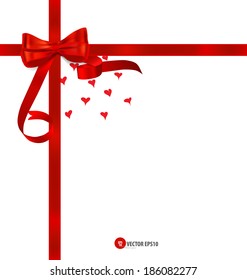 Cards with red gift bows and red ribbons. Vector illustration.