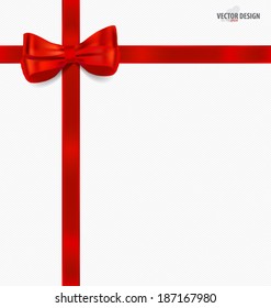 Cards with red gift bows and red ribbons. Vector illustration.