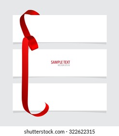 Cards with red ribbon. Vector illustration.