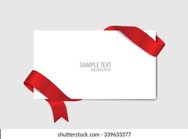 Cards with red ribbons. Vector illustration.