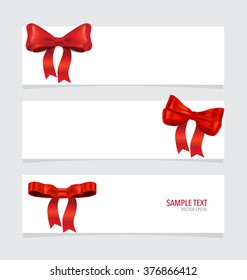 Cards with red ribbons. Vector illustration.