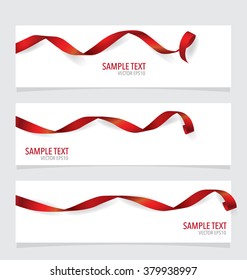 Cards with red ribbons. Vector illustration.