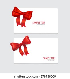 Cards with red ribbons. Vector illustration.