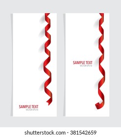 Cards with red ribbons. Vector illustration.