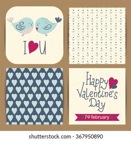 Cards and seamless patterns for Valentine's day. Vector illustration.