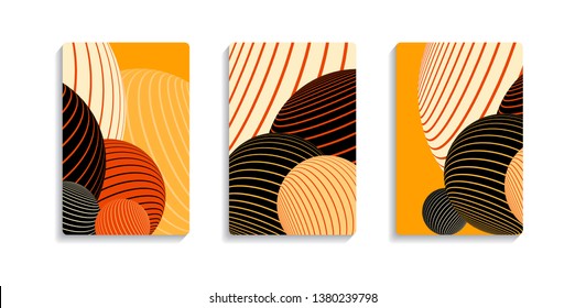 cards sequence with striped balls pattern in orange shades