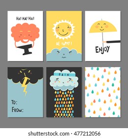 Cards set - Autumn,  rain, clouds, bad weather , good mood