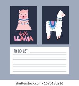 cards set with to do list and cute character design. vector illustration