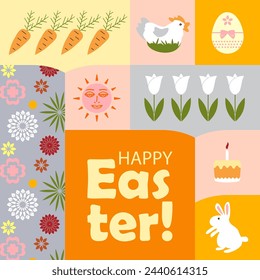 Cards set with Easter symbols. Simple elements. Vector design illustrations . Easter theme.