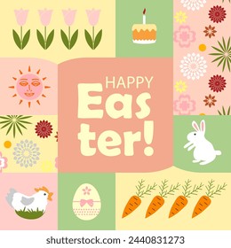 Cards set with Easter symbols. Simple elements. Vector design illustrations . Easter theme.