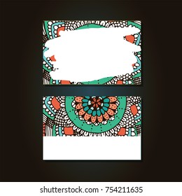 Cards set with flower mandala in hand drawn style. For web, shop, creative design. Vector illustration.