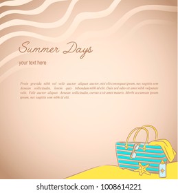 Cards short message with beach basket