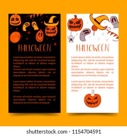Cards short message with symbols halloween. Halloween Party Design template, with pumpkin and place for text. 